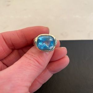 David Yurman 14k Gold Blue Topaz Noblesse Ring Size 7